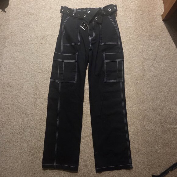 Charlotte Russe Pants - Charlotte Russe Black Straight Leg Belted Cargo Pants